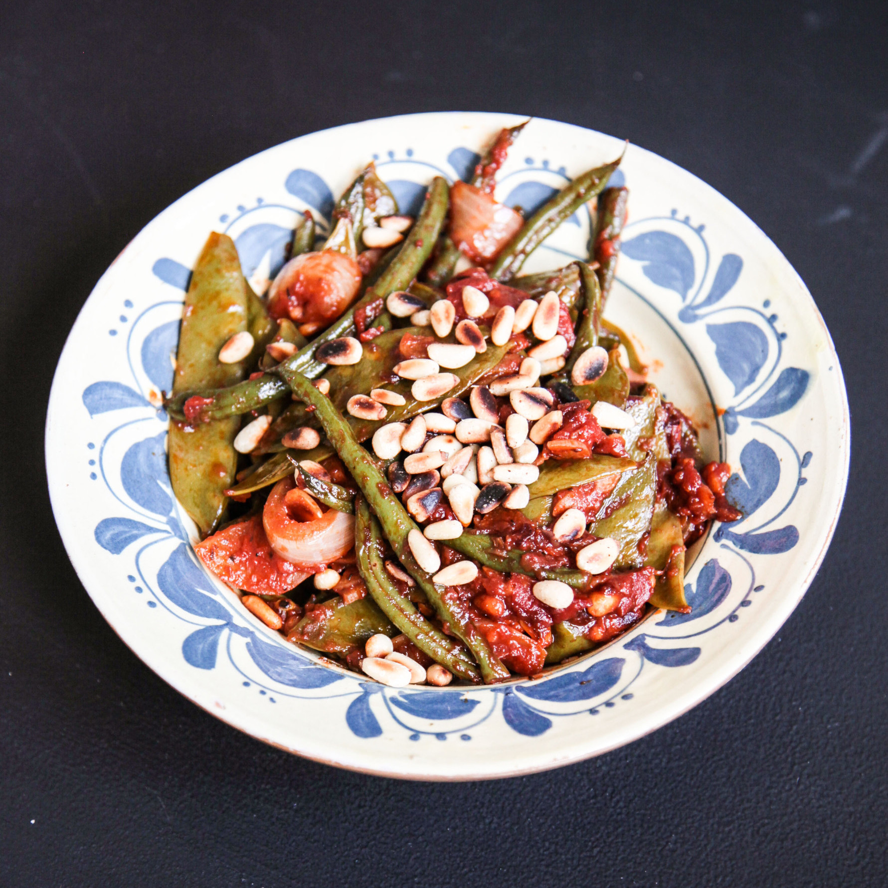 Green Beans and Mange Tout Peas, Mediterranean Style