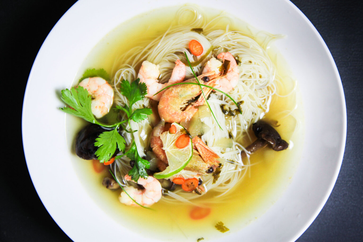 Asian Style Prawn Soup with Glass Noodles Berries & Spice