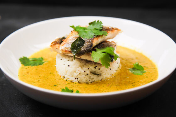 Very Simple Herbal Curry with Sea Bass and Lemon Rice