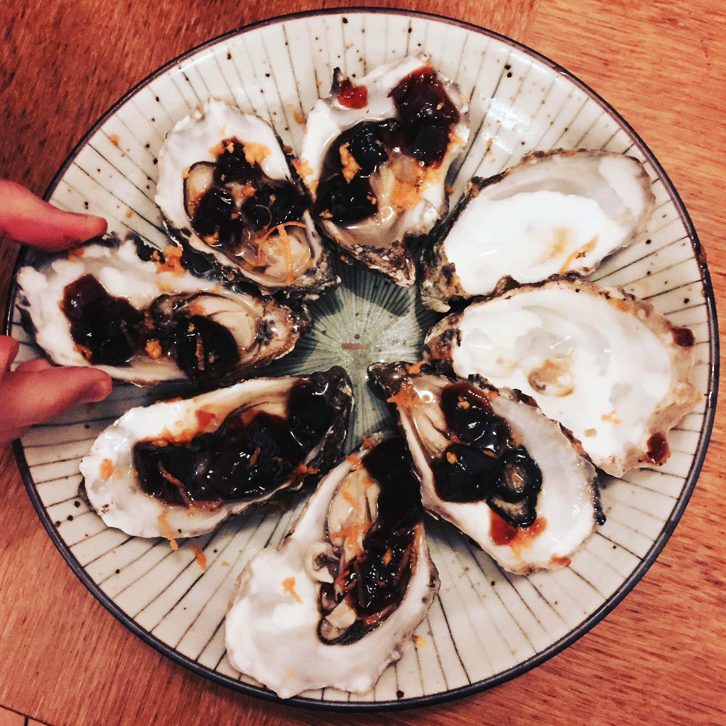 Oysters with ponzu jelly and orange zest, from Nikkei Cuisine by Luiz Hara