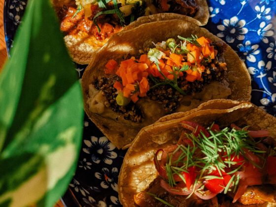 trio of Mexican tacos using only romanian ingredients