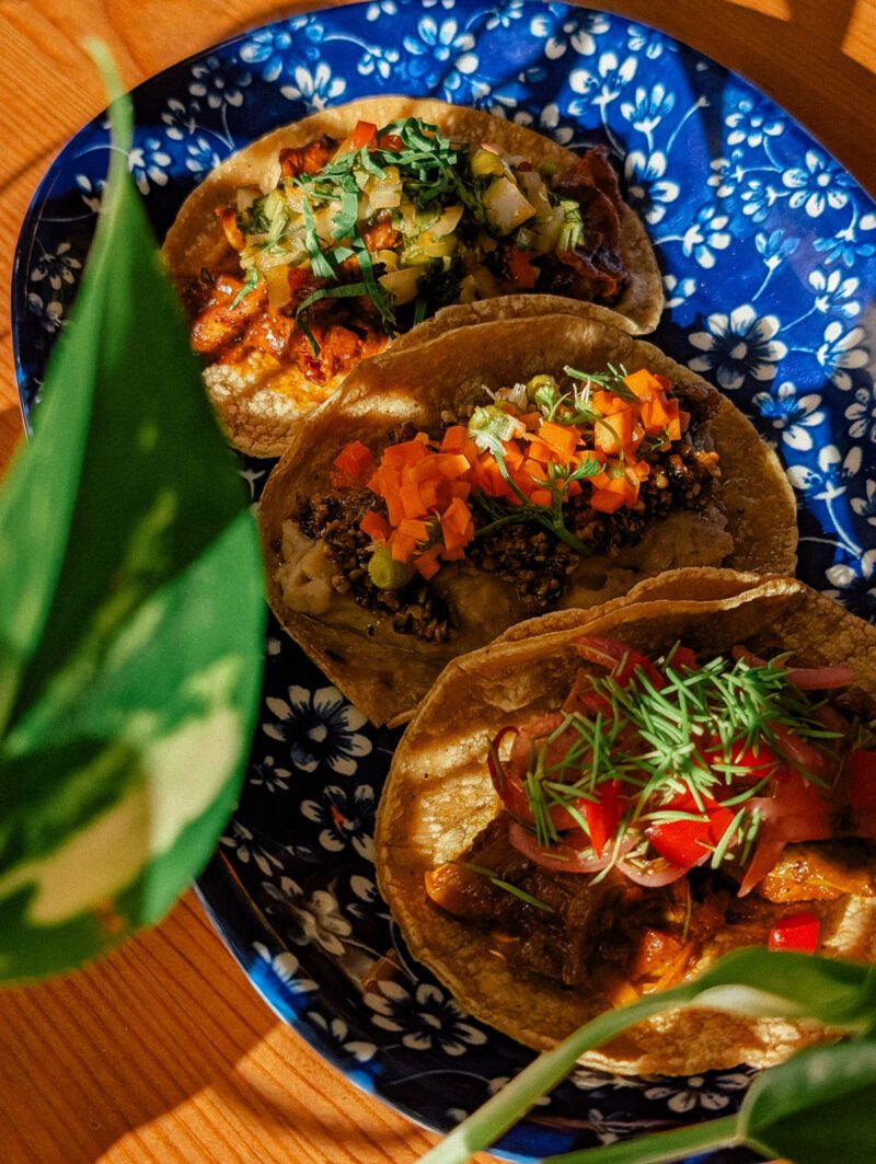 trio of Mexican tacos using only romanian ingredients